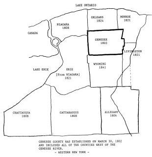 Genesee County was established on March 30, 1802 and included all of the counties west of the Genesee River